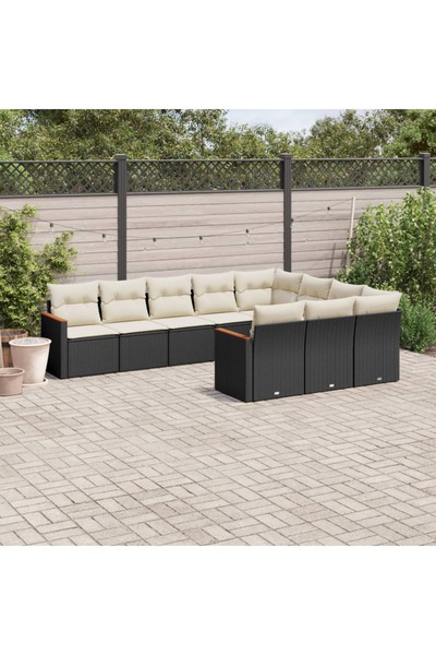 vidaxl Set canapele de gradina cu perne, 10 piese, negru, poliratan
