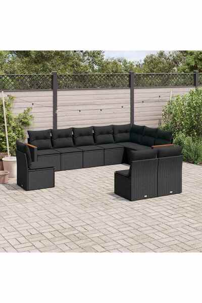 vidaxl Set canapele de gradina cu perne, 10 piese, negru, poliratan