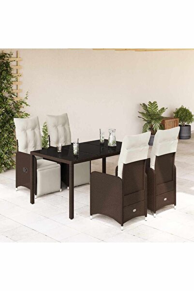 vidaxl Set bistro de gradina, 5 piese, cu perne, maro, poliratan