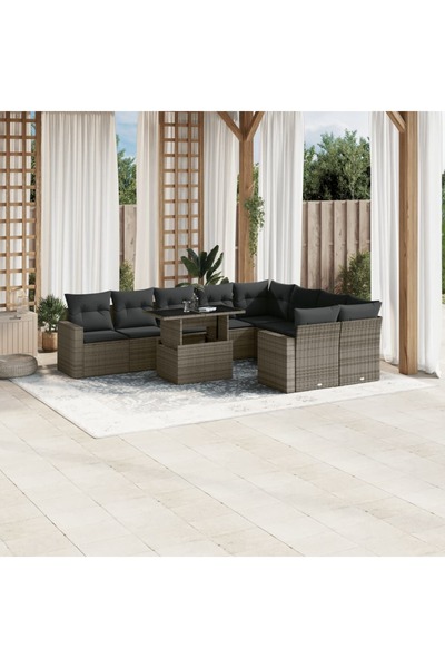 vidaxl Set mobilier de gradina cu perne, 10 piese, gri, poliratan