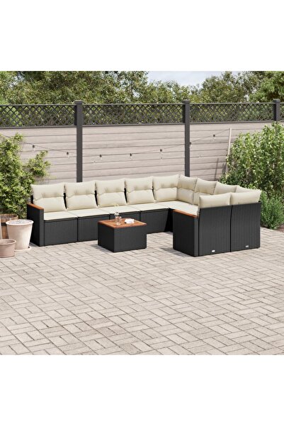 vidaxl Set canapele de gradina cu perne, 10 piese, negru, poliratan