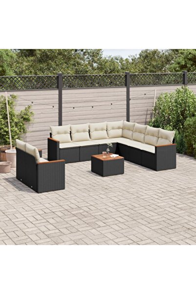 vidaxl Set canapele de gradina cu perne, 10 piese, negru, poliratan