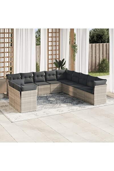 vidaxl Set canapele de gradina cu perne, 11 piese, gri, poliratan