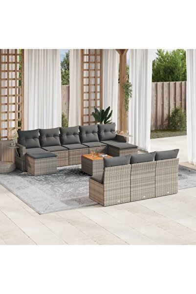vidaxl Set canapele de gradina cu perne, 11 piese, gri, poliratan