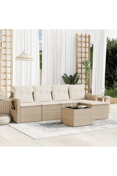vidaxl Set canapele de gradina cu perne, 6 piese, bej, poliratan