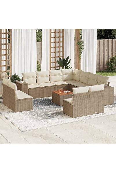 vidaxl Set canapele de gradina cu perne, 12 piese, bej, poliratan
