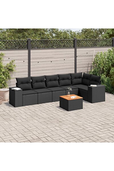 vidaxl Set canapele de gradina cu perne, 7 piese, negru, poliratan