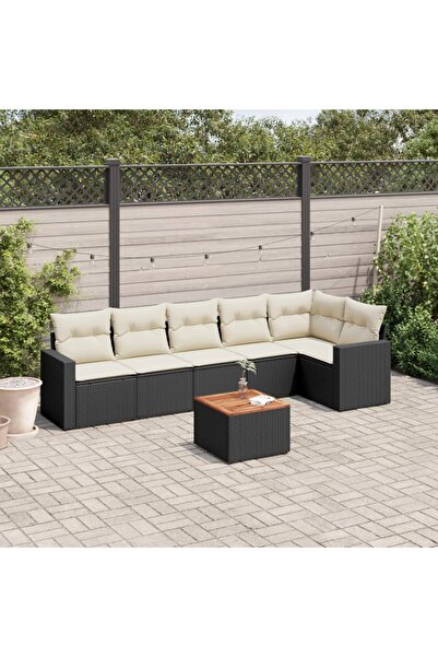 vidaxl Set canapele de gradina cu perne, 7 piese, negru, poliratan