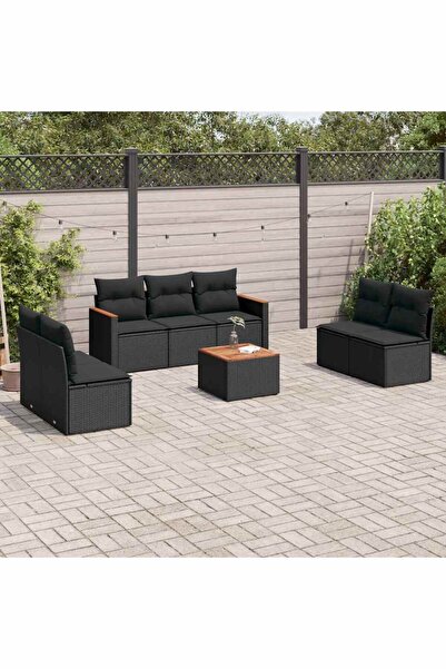 vidaxl Set mobilier de gradina cu perne, 8 piese, negru, poliratan