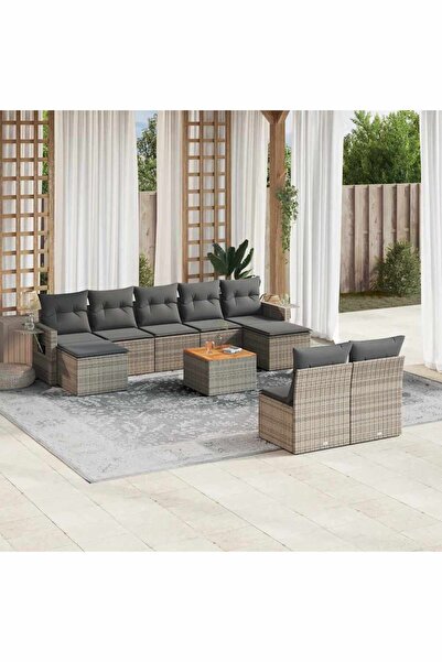 vidaxl Set mobilier de gradina cu perne, 10 piese, gri, poliratan