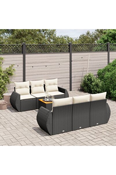 vidaxl Set canapele de gradina cu perne, 7 piese, negru, poliratan
