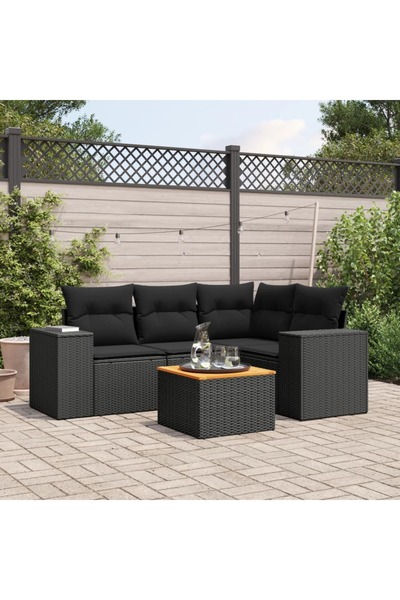 vidaxl Set mobilier de gradina cu perne, 5 piese, negru, poliratan