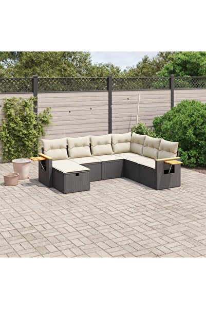 vidaxl Set canapele de gradina cu perne, 7 piese, negru, poliratan