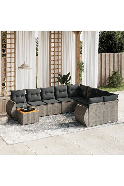 vidaxl Set mobilier de gradina cu perne, 10 piese, gri, poliratan