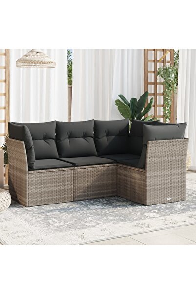 vidaxl Set canapea de gradina cu perne, 4 piese, gri deschis poliratan
