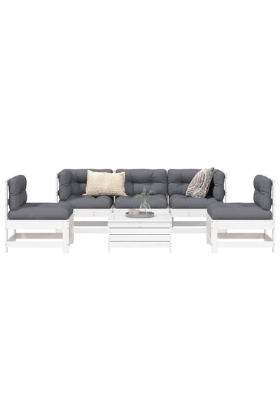 vidaxl Set canapea de gradina, 6 piese, alb, lemn masiv pin