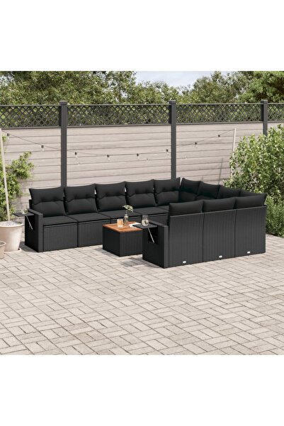 vidaxl Set canapele de gradina cu perne, 11 piese, negru, poliratan
