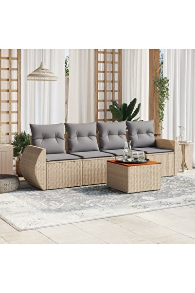 vidaxl Set canapele de gradina cu perne, 5 piese, bej, poliratan