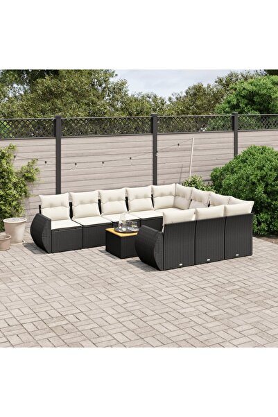 vidaxl Set canapele de gradina cu perne, 11 piese, negru, poliratan