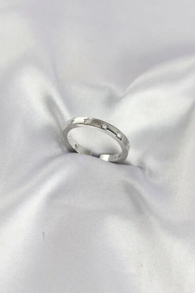 Generic Brand Brass Silver Color Star Detailed Wedding Ring Model Women's Rin...