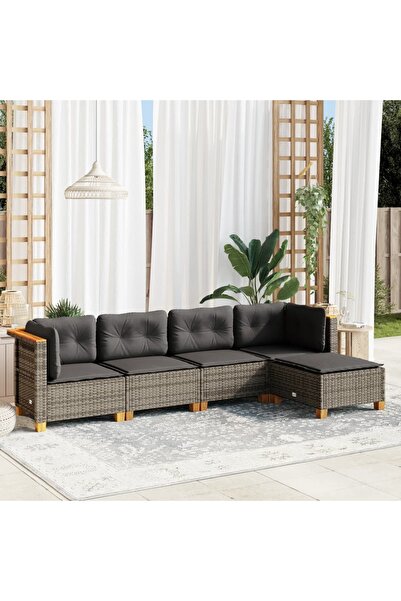 vidaxl Set canapea de gradina cu perne, 5 piese, gri, poliratan