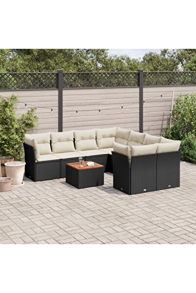 vidaxl Set mobilier de gradina cu perne, 9 piese, negru, poliratan