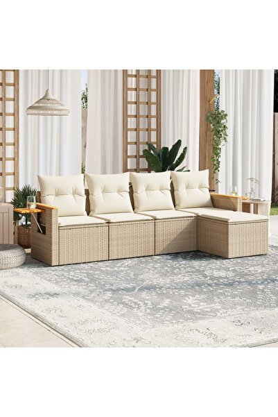 vidaxl Set canapele de gradina cu perne, 5 piese, bej, poliratan