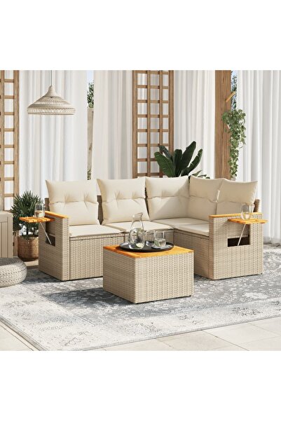 vidaxl Set canapele de gradina cu perne, 5 piese, bej, poliratan