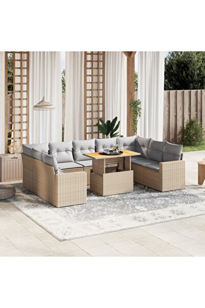 vidaxl Set canapele de gradina cu perne, 10 piese, bej, poliratan