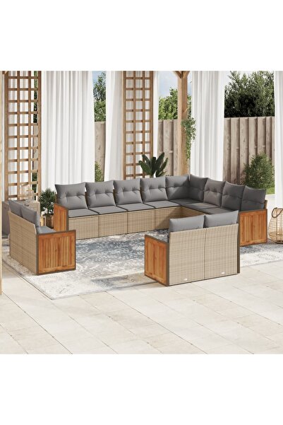 vidaxl Set canapele de gradina cu perne, 12 piese, bej, poliratan