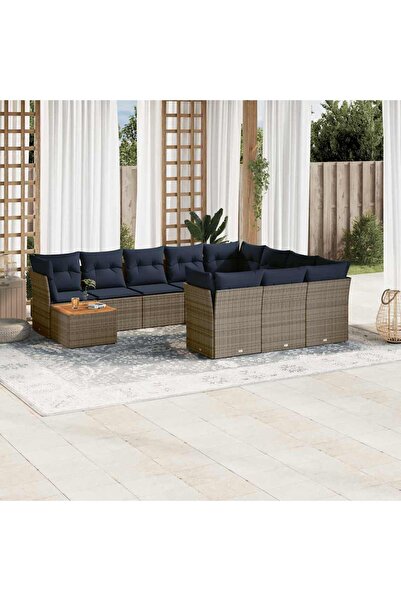 vidaxl Set canapele de gradina cu perne, 11 piese, gri, poliratan