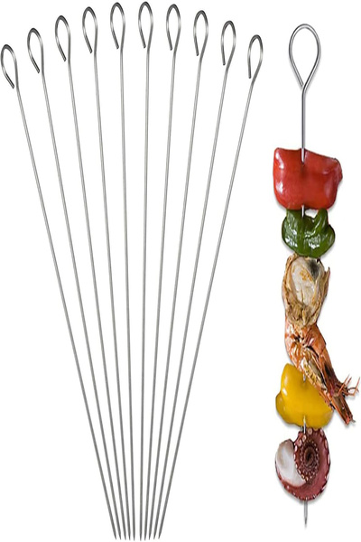 Tor Store 10'lu Set Paslanmaz Çelik Mangal Şişi Metal Çöp Şiş ve Izgara Şişle...
