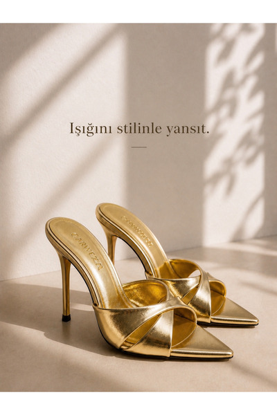 carweza Nari Gold Women's Heeled Slippers