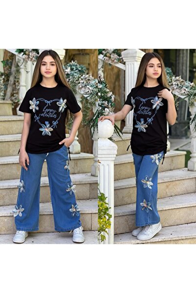 zavera for kids Κοριτσίστικο Σετ με Λεπτομέρεια Απλικέ Λουλούδια - 100% Βαμβα...