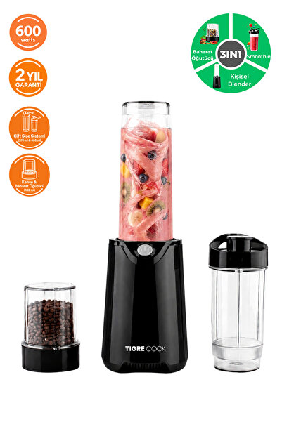 TIGRECOOK NUTRISHAKE FIT 3 In 1 Kişisel Smoothie Blender Ve Kahve Baharat Öğü...