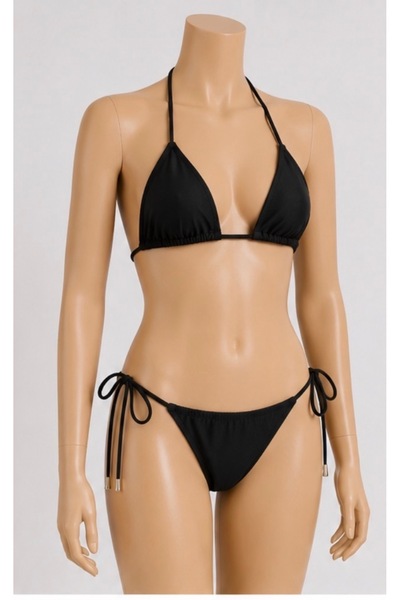 Maser Black Triangle Bikini Set with Tie