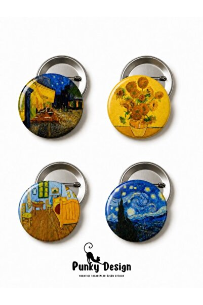 Punky Store Van Gogh Temalı Rozet Seti Yıldızlı Gece Ayçiçekleri Sanat Tasarı...