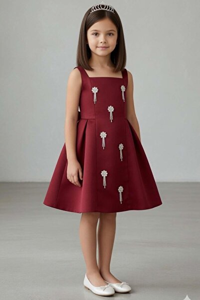 Riccotarz Girl's Square Collar Thick Straps Sleeveless Burgundy Evening Dress...
