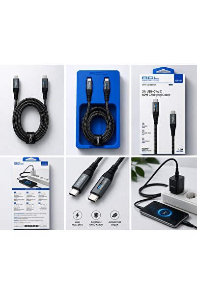 ACL ACK-101 60W Type-C to Type-C Hızlı Şarj Kablosu Örgülü 1.2M