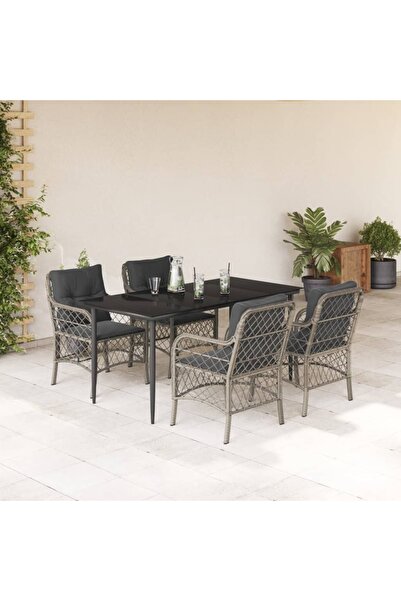 vidaxl Garden furniture set with cushions, 5 pieces, light grey polyrattan
