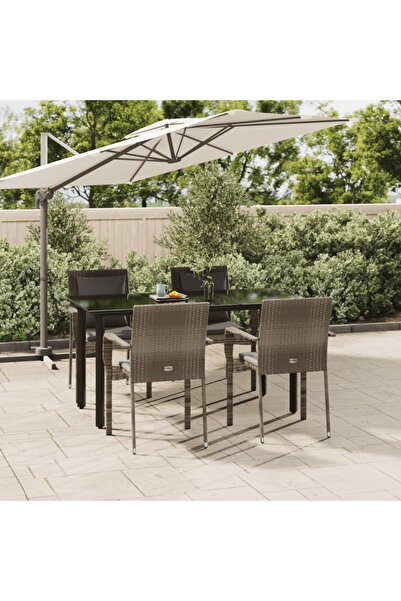vidaxl Set mobilier gradina cu perne, 5 piese, negru È™i gri, poliratan