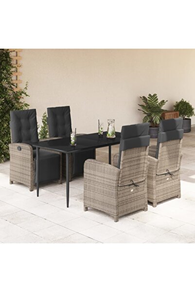 vidaxl Set mobilier de gradina cu perne, 5 piese, gri, poliratan