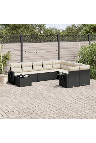 vidaxl Set canapele de gradina cu perne, 10 piese, negru, poliratan