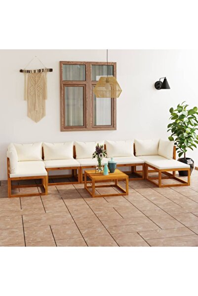 vidaxl Set mobilier gradina cu perne, 8 piese, crem, lemn masiv acacia