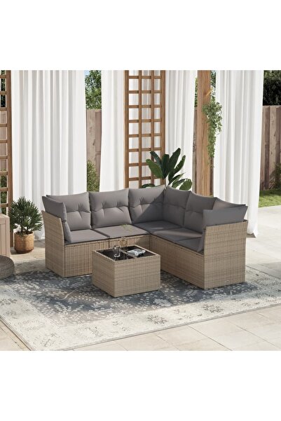 vidaxl Set canapele de gradina cu perne, 6 piese, bej, poliratan