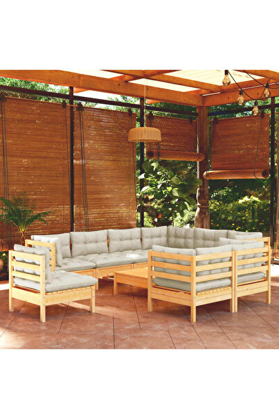 vidaxl Set mobilier gradina cu perne crem, 10 piese, lemn masiv de pin