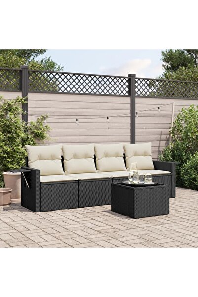 vidaxl Set mobilier de gradina cu perne, 5 piese, negru, poliratan