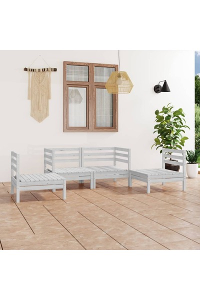 vidaxl Set mobilier de gradina, 4 piese, alb, lemn masiv de pin