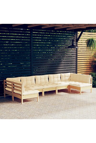 vidaxl Set mobilier gradina cu perne crem, 7 piese, lemn masiv pin