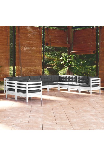 vidaxl Set mobilier gradina cu perne, 10 piese, alb, lemn masiv de pin